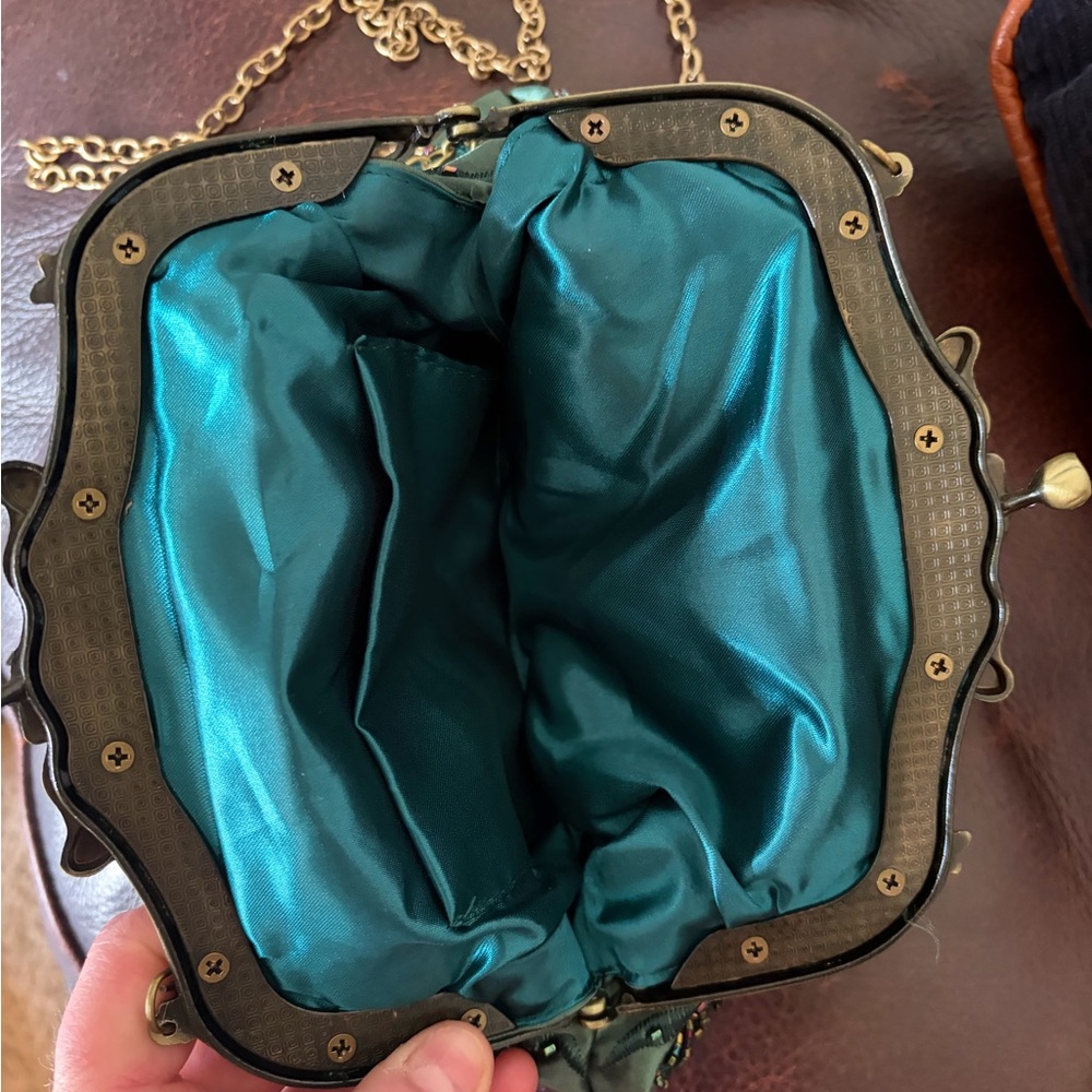 Embellished Green Beaded Evening Clutch with Ornate Gold Frame - Picture 7 of 7